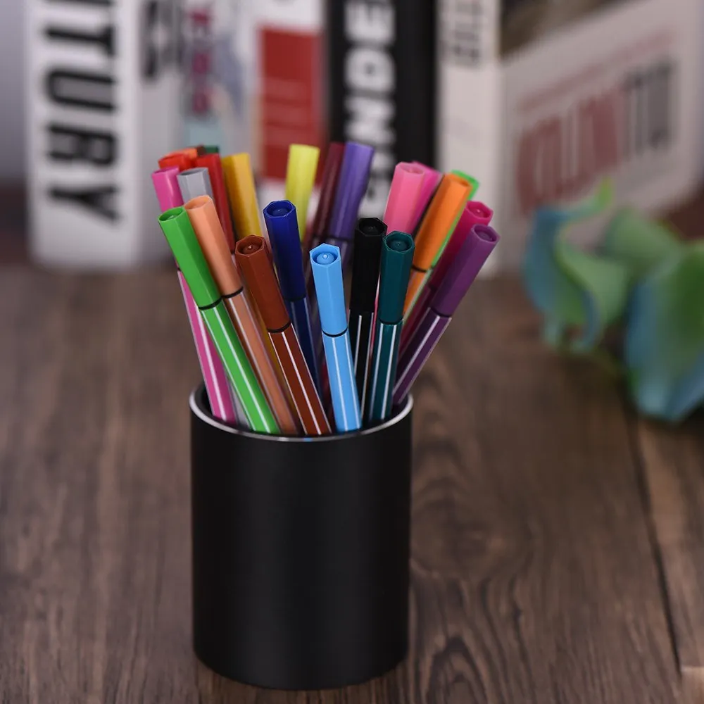 

Aluminum Round Desk Pencil Holder Container Organizer Stationery Brush Pot Holder Gift for Home School Office
