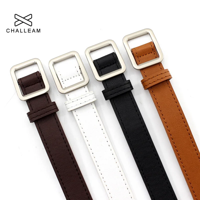 

Women Pu Leather Belt Female Thin Trousers Belts Ladies Square Smooth Buckle Popular Jeans Pants Black White Waist Straps 304