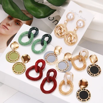 

New Japan New Vintage Round Pearl Alloy Big Stud Earrings For Women Fashion Temperament Simulated Pearl Brinco Jewelry