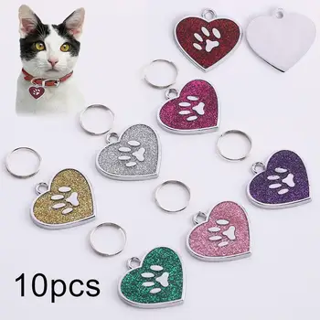 

10Pcs Dog Cat ID Tag Heart Shaped Claw Pet Collar Pendant Key Ring Bag Decor