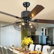 52-дюймовый Ретро потолочный вентилятор с светильник Потолочные вентиляторы лампа Невидимый листья пульт дистанционного управления железа для спальни гостиной Nordic промышленный Настенный декор