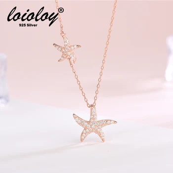 

925 sterling Silver double starfish pendant necklace accessories jewelry with Stamped S925
