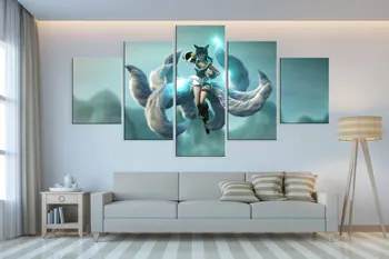 

5 Pieces anime Nine tails fox Ahri League of Heroes For Modern HD Decorative Bedroom Living Room Home Wall Art Decor Wall Canvas
