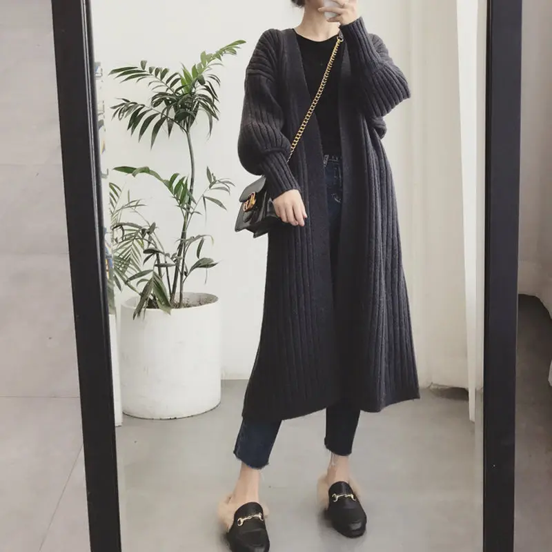 black women sweater RealShe, Осенний женский свитер,, v-образный вырез, длинный рукав, однотонный, длинный кардиган, для женщин, зимний, модный, Casial, свитер, кардиган для женщин - Цвет: black women sweater