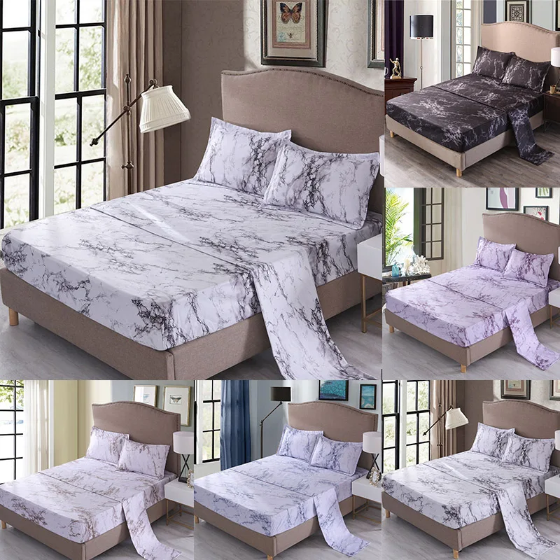 Marble Printed Bedding Set Flat Fitted Sheet Pillowcase Sets 4 pcs Twin Full Queen King Adult Nordic Black Grey Bed Cover 80079 Marble Printed Bedding Set Flat Fitted Sheet Pillowcase Sets 4 pcs Twin Full Queen King Adult Nordic Black Grey Bed Cover 80079