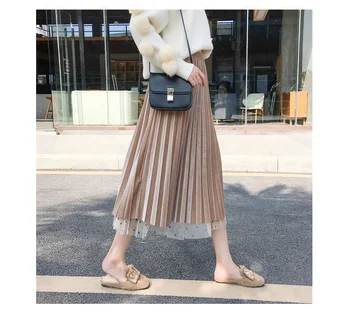 

Meihuida Autumn Summer Womens Sweet High Waist Elastic Polka Dot Tulle Pleated Midi Skirt Korean Holiday Travel Mesh Wear