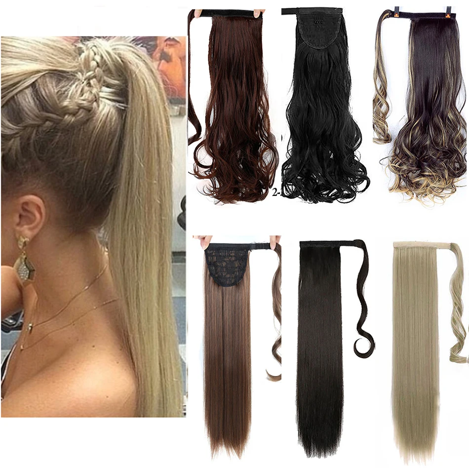 MUMUPI прямой/вьющиеся длинный хвост наращивание волос Для женщин модная одежда для девочек Обёрточная бумага вокруг Клип В накладные волосы