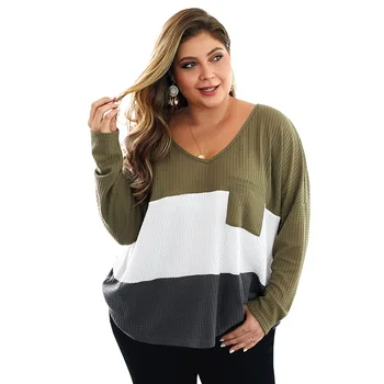 

Autumn winter long sleeve splicing sweater plus size pullover green color sweaters female loose casual jumpers for women