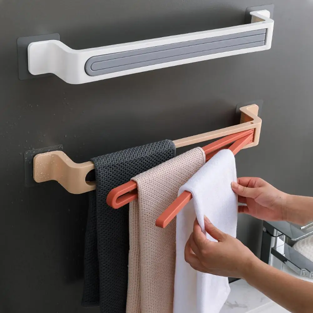 

Bathroom Punch-free Towel Bar Folding Towel Rack Bathroom Multifunctional Towel Bar Rack Rotating Hair Rack Bar