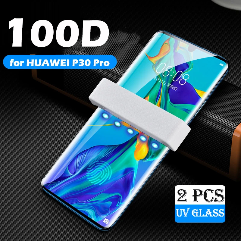 BoeYink UV Tempered Glass For Huawei P30 P20 Pro Lite 100D Full Liquid Glue Screen Protector Mate 20 30 | Мобильные телефоны и
