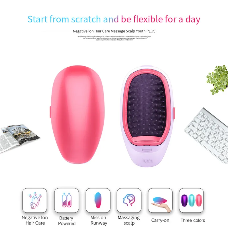 HSIPRO Portable Negative Ion Electric Hair Comb Anti-static Massage Comb Straight Hair Comb