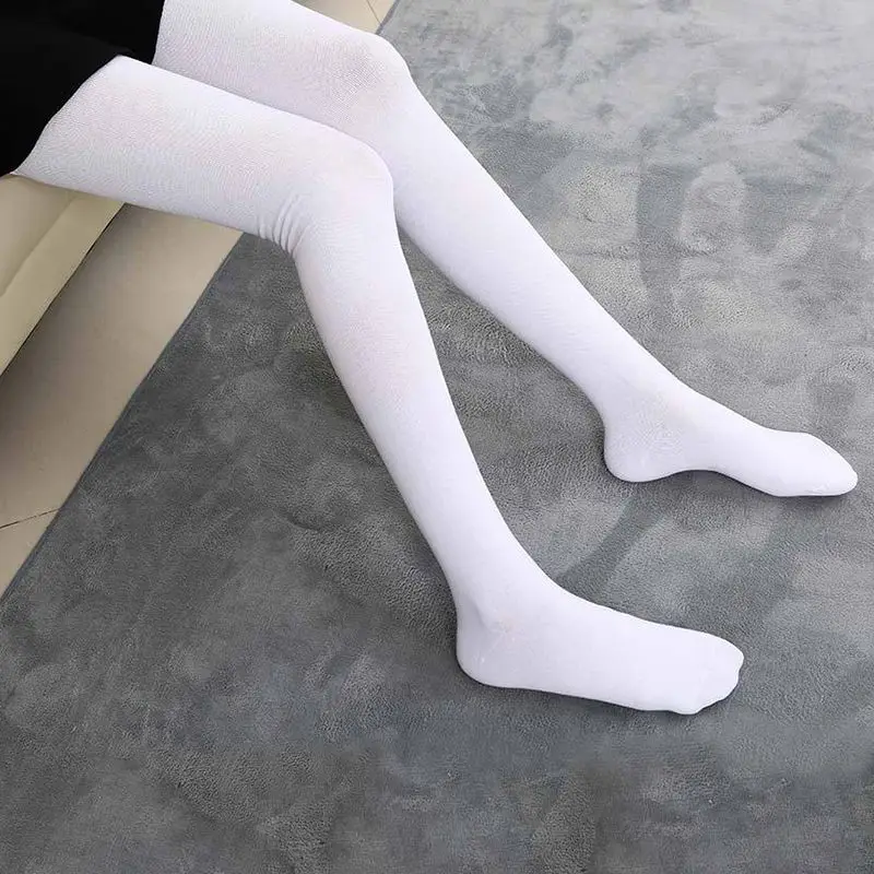 W 80CM Women Winter Autumn Over The Knee-High Solid Color Dance Multiple Cotton Stocking - Цвет: W