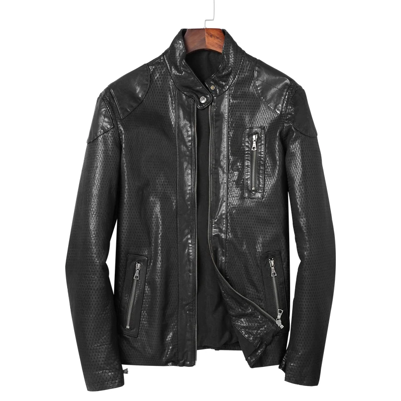 

Real Genuine Leather Jacket Hollow Out Black Jacket Sheepskin Perforated Luxury Style Leather Jacket Real Men 2019 New Clothing