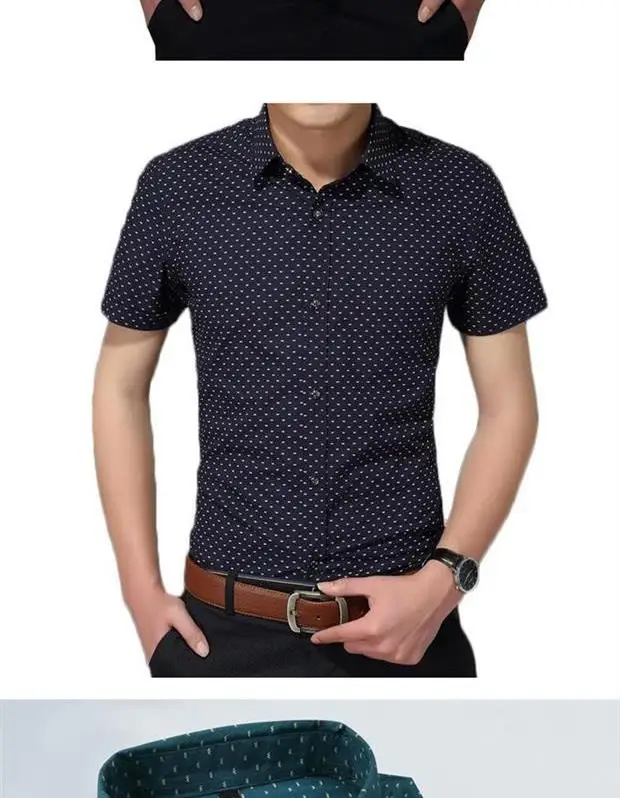 Male Shirts Summer Shirt Men Plus Size Printed Casual Short-Sleeved Tops Slim Fit Shirt White Modis Clothing Camisa Masculina