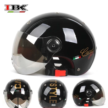 

IBK New Style Vintage Motorcycle Casco Helmet Electric Bicycle Unisex 3/4 protective sun visor Open-Face Black Helmet IBK-M18