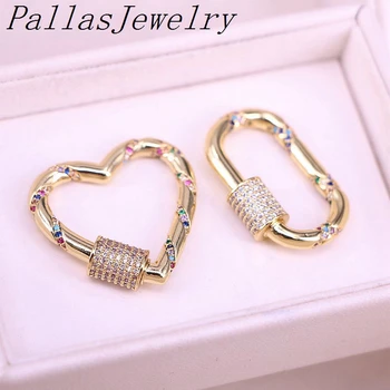 

5Pcs New Fashion Colorful Cz Oval / Heart Fastener Spiral Clasps For DIY Jewellery Making Supplies