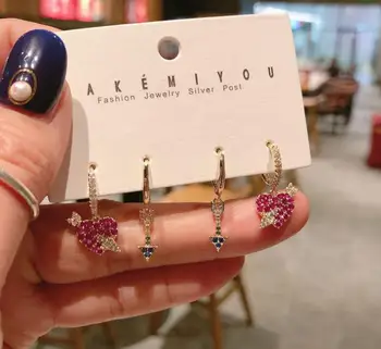 

Copper circle women 4 piece colorful zircon one arrow piercing multipurpose ear hoop accessories