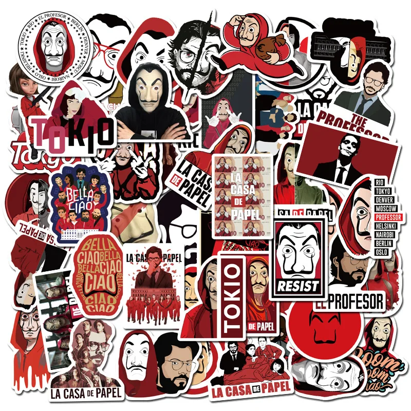 50 шт./упак. денег La Casa De Papel классический ТВ наклейки для ноутбука скейтборд