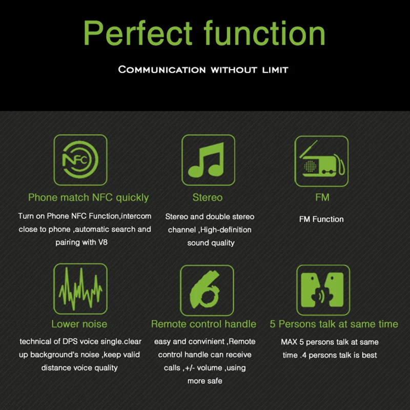 Мотоциклетная bluetooth гарнитура рация шлем многоместный синхронный домофон V8