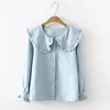 2020 Korean Spring Autumn Long Sleeve Ruffles Peter Pan Collar Women Blouse Shirts Tops Female School Uniform Girls White Shirt 4