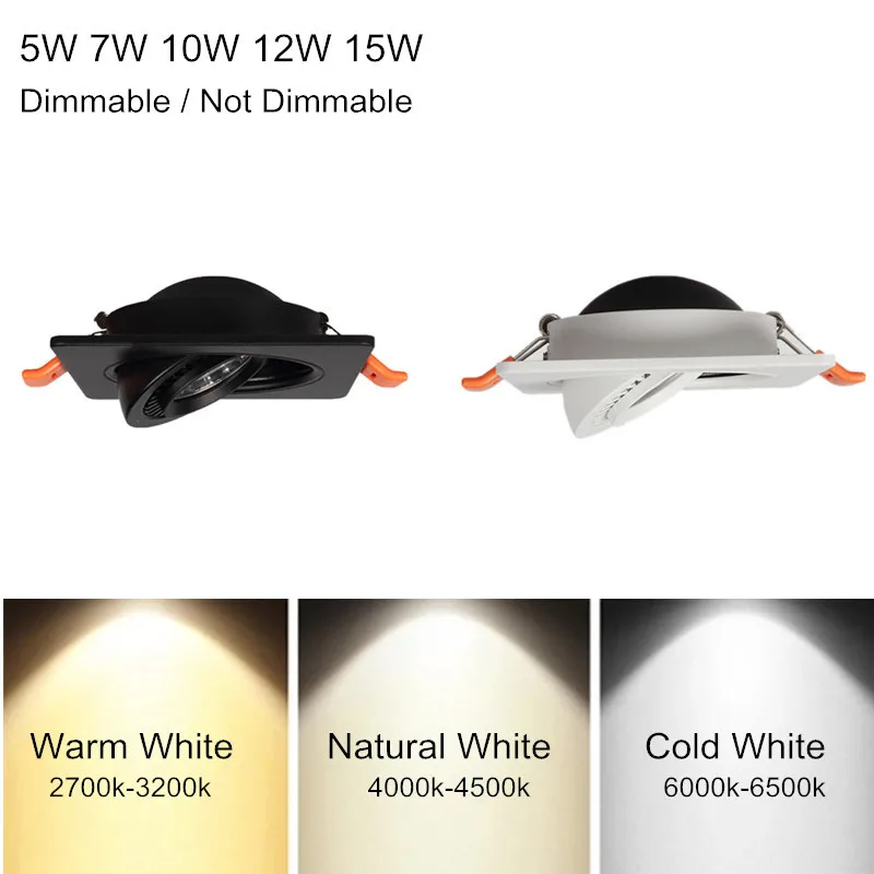 

Dimmable LED Recessed Downlight 5W 7W 10W 12W 15W LED Ceiling Spot Light 3000K/4000K/6000K Black/White Housing Light