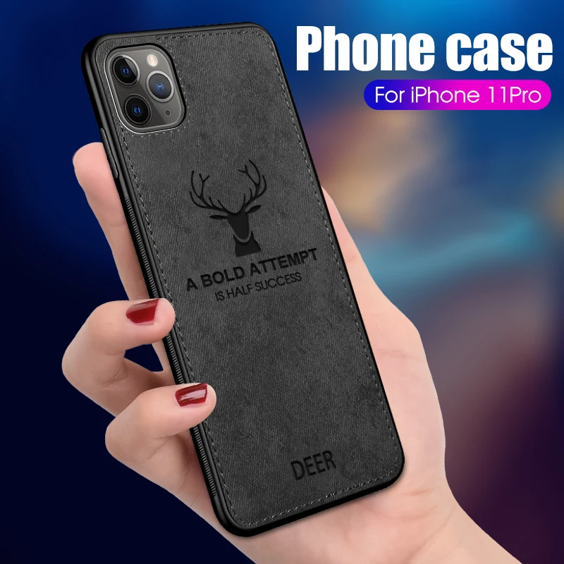 

Cloth Pattern Cover Elk Deer Shell For iPhone 11 Pro X XS MAX XR Xs Retro Fabric Canvas Cover For iphone 11Pro max 2019 11
