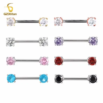 

Woman Sexy Jewelry 14g Nipple Rings 2pcs 5mm Bright Zircon Straight Barbell 14mm Surgical Steel Bar Nipple Piercings Jewelry