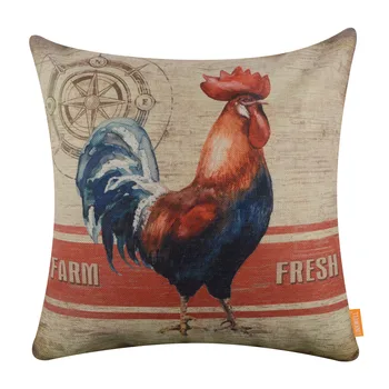 

LINKWELL 18"x18" Farmhouse Red Rooster Farm Animal Pillow Case Country Living Room Decorative Cushion Cover Car Sofa Decor