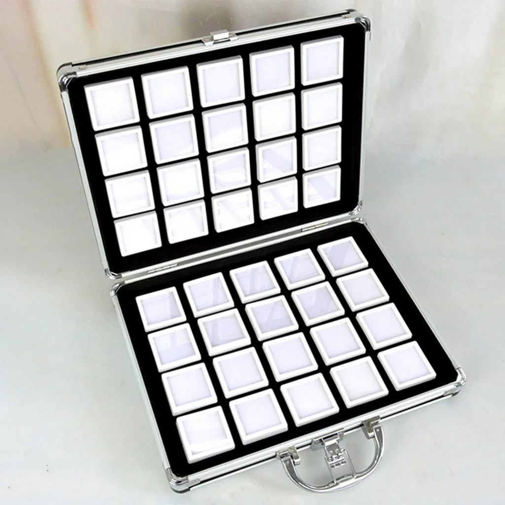 Aluminium Alloy Box Gem Jar Foam Insert Tray Jewelry Display Organizer Gemstones Beads Storage Case Jewelry Packaging
