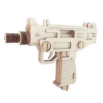

UZI Pistol Laser Cutting 3D Wooden Gun Puzzle Building Model DIY Puzzles Educational Toy Children Gifts