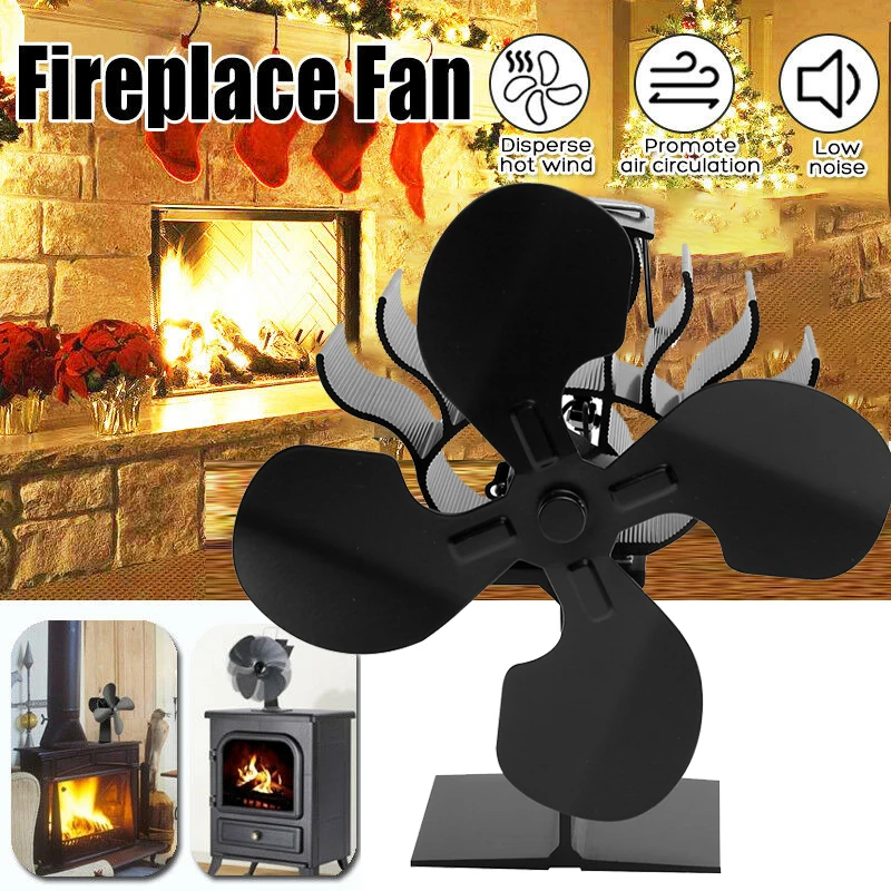 

1pcs Heat Powered 4 Leaves Fireplace Fan Heat-Resistant Energy-Saving Stove Fan Anodized Aluminum Oxide 16*13*21CM high qualtiy