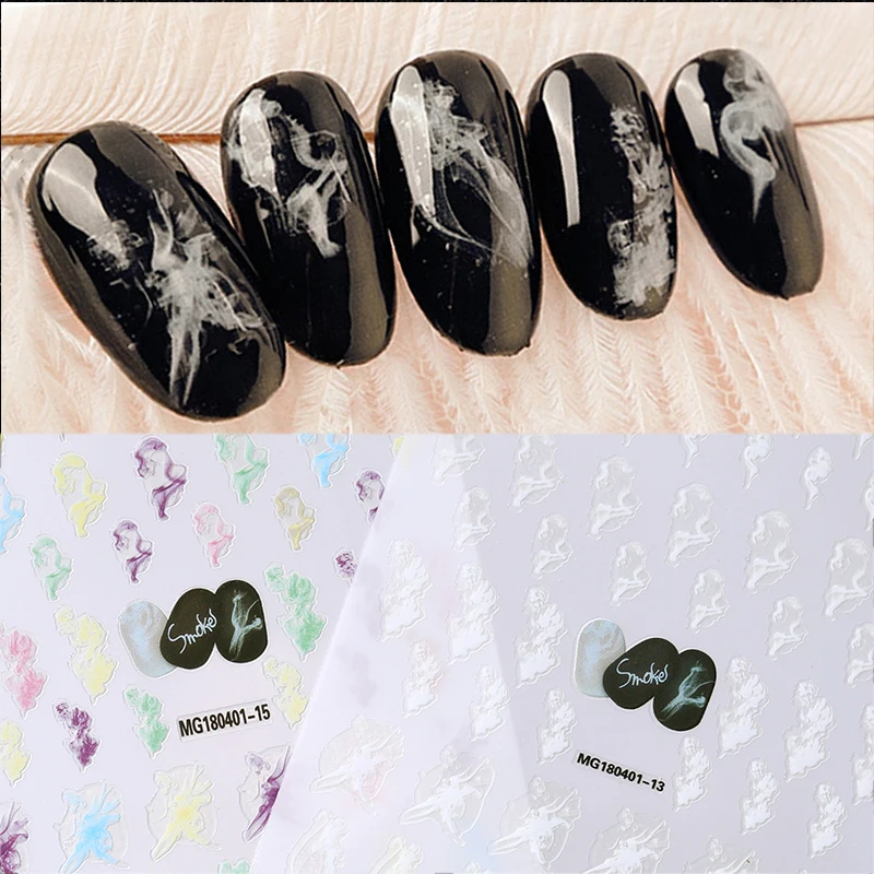 

1 Sheet Nail Art Sticker Colorful 3D Nail Transfer Decals Sticker Smoke Element Design For Nail Art Tips Decorations