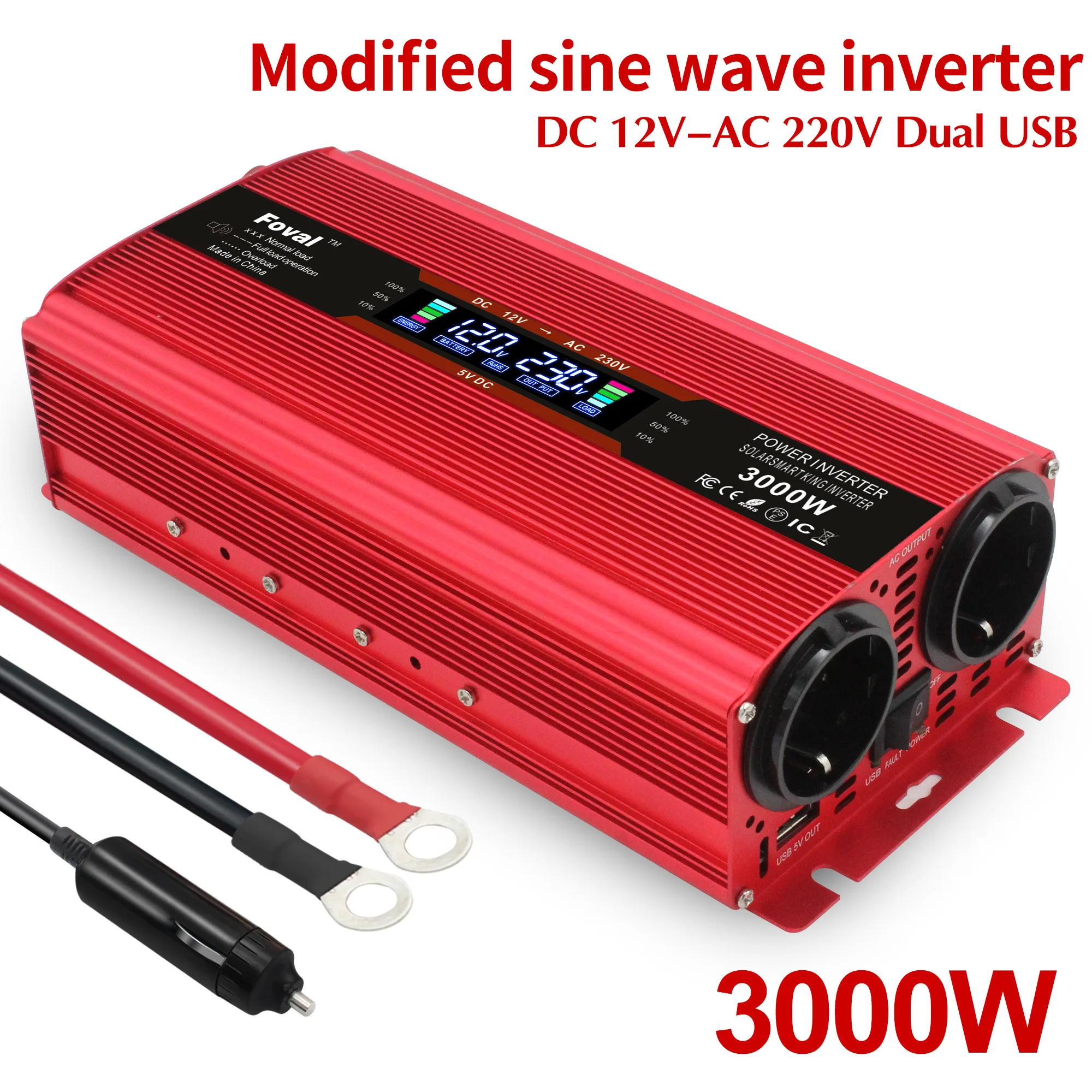 

Full Power Highly Efficently 12V To 220v Solar Inverter Inversor 12v 220v LCD 2 EU AC OutLets Camping Inverter lamp 12 volt