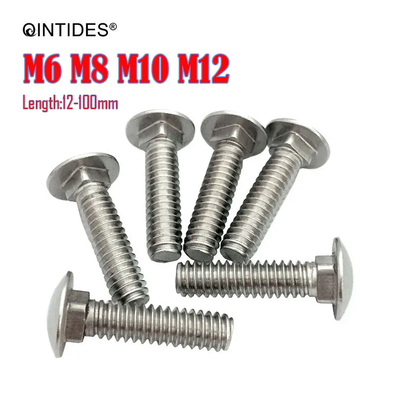 QINTIDES M6 M8 M10 M12 полукруглые головки квадратные шейные болты 304 из нержавеющей стали