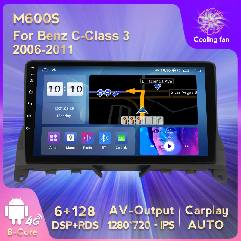Автомобильный GPS-навигатор IPS HD 1280*720 Android 11 DVD мультимедийный плеер для Benz C Class 3 W204