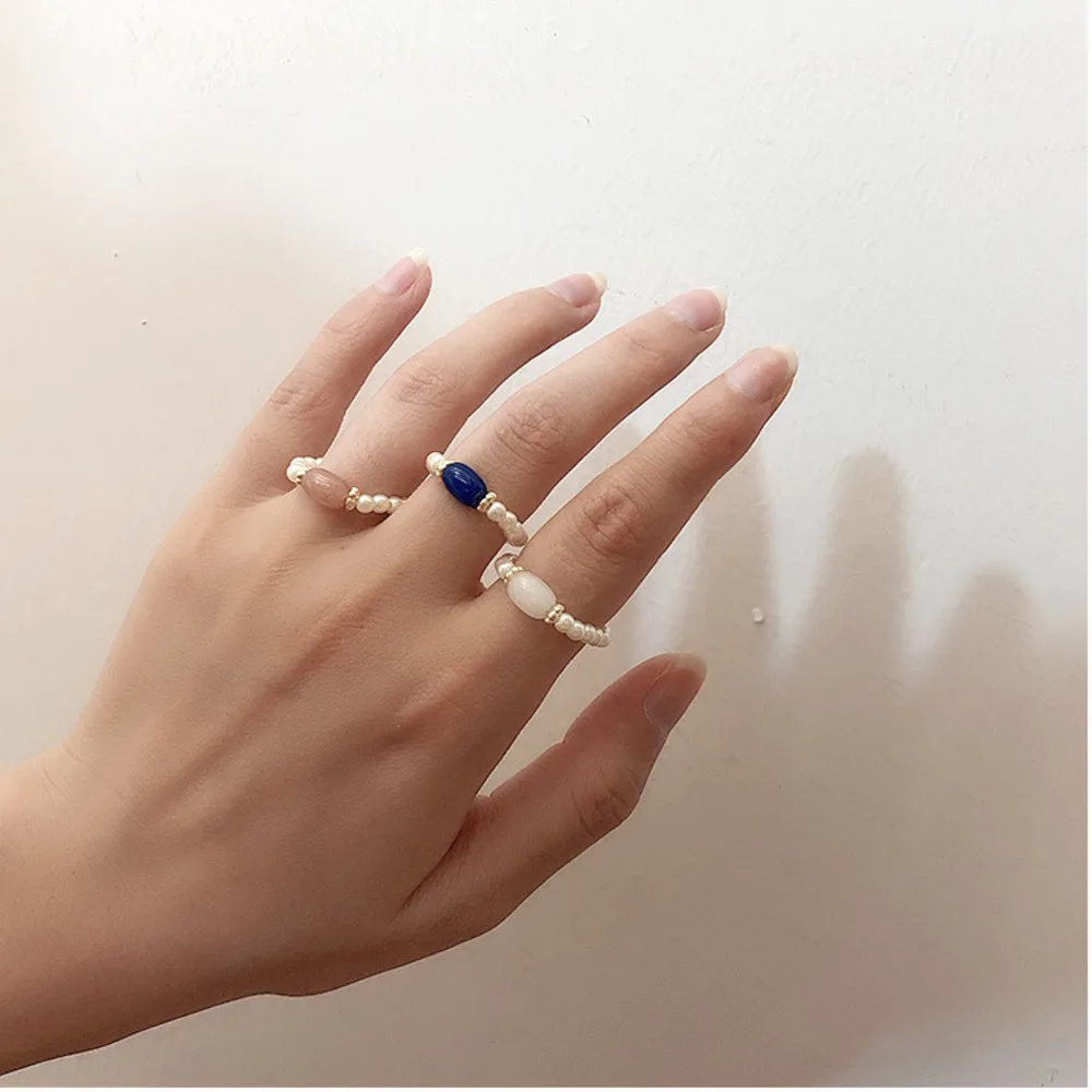 

2019 Korea Retro Opal Pearl Ring Female Ring Color Boho Ethnic Wind Time Girl Dating Charm Ring Baroque Ladies Jewelry