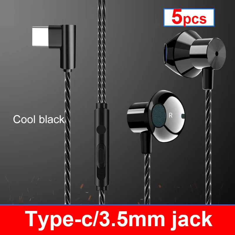 5pcs lot Wired Type C Earphone Usb C Sport Music In Ear Headset with Mic Volume Control Gamer Headphone 3 5mm Earbud for phone
