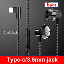 5pcs lot Wired Type C Earphone Usb C Sport Music In Ear Headset with Mic Volume Control Gamer Headphone 3 5mm Earbud for phone