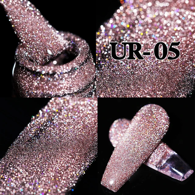 UR SUGAR 7.5ml Pink Reflective Glitter Gel Nail Polish Silver Purple Sequins Soak Off UV Gel Nail Art Manicuring Nail Gel Reflective -5