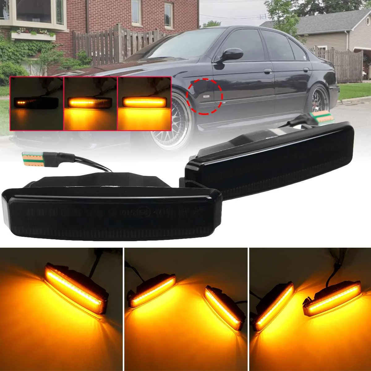 

2Pcs Flowing Turn Signal Light Dynamic LED Side Marker Lights 12V Panel Lamp Sequential Blinker for BMW 5 Series E39 1996-2004