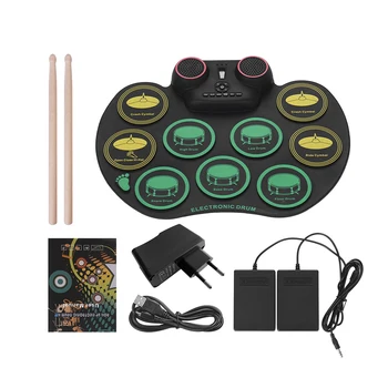 

10 Pads Roll Up Drum Percussion Instrument Roll Up Drum Electronic Drum Set Practice 10 Drumpads Built- in Double Speakers