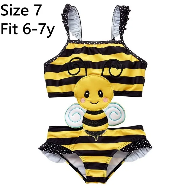 little bee 7T Прямая поставка, детская одежда для купания, Цельный купальник, детская одежда для купания для девочек, купальный костюм с желтой Пчелой, купальный костюм детское бикини, солнцезащитный костюм с рисунком - Цвет: little bee 7T