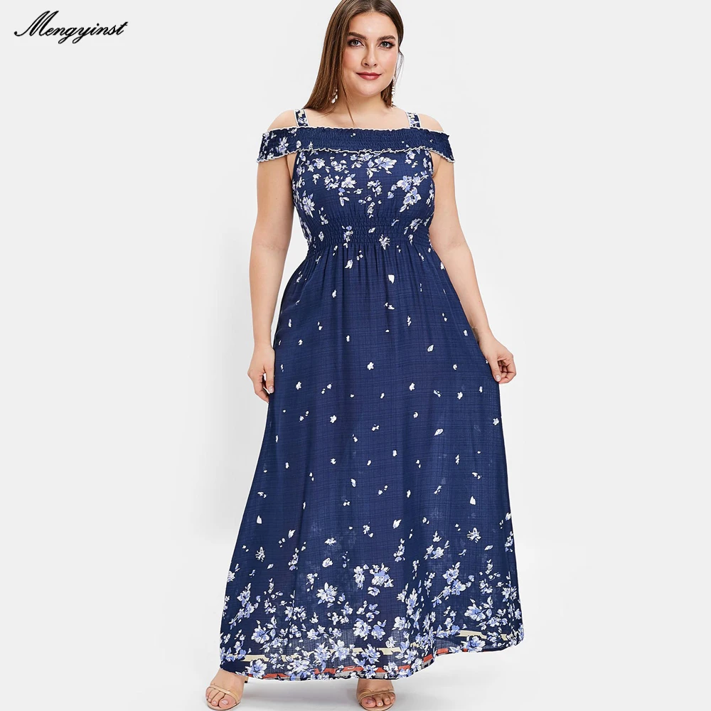 

Summer Off Shoulder Dress Women 2020 Plus Size Slim Floral Print High Waist Elegant Ruffles Offcie Lady Party Dresses Long Dress