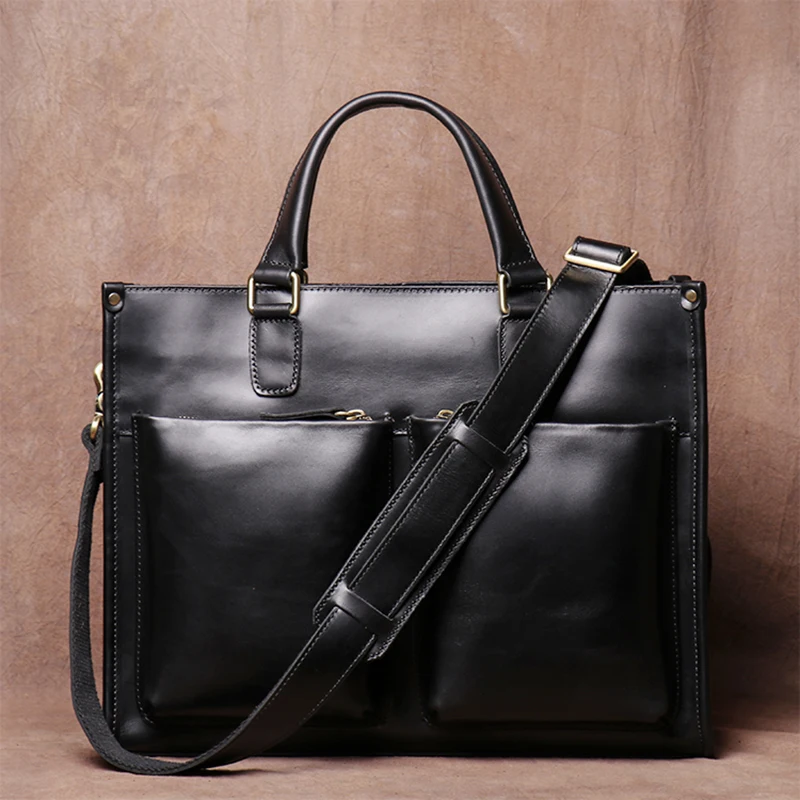 ZRCX Vintage Man Handbag Briefcase Men Shoulder Crazy Horse Genuine Leather Bags Brown Business Fashion 16 Inch Laptop Bag leather briefcase