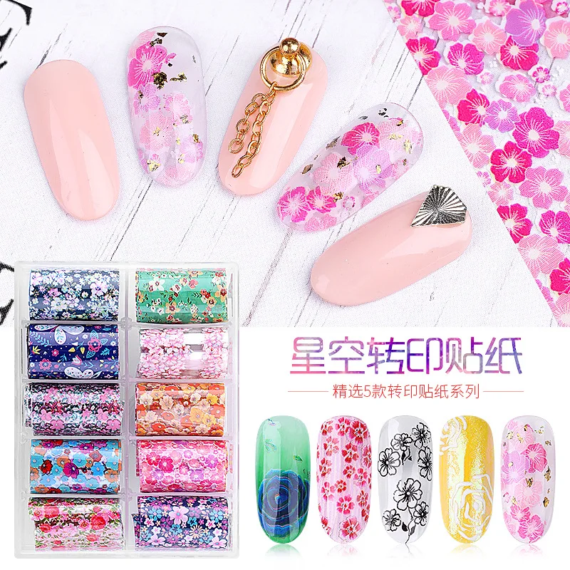 

Nail decoration starry sky transfer paper 10 grid sets of colorful laser stickers Starry sky gel nail art paper nail decals