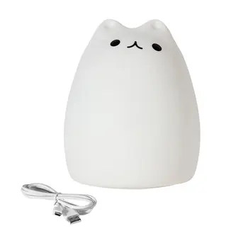 

Colorful USB Rechargeable Silicone Lamp Cat Kitten LED Night Light Soft Cartoon Baby Kids Lamp Xmas New Year Gift Dropship