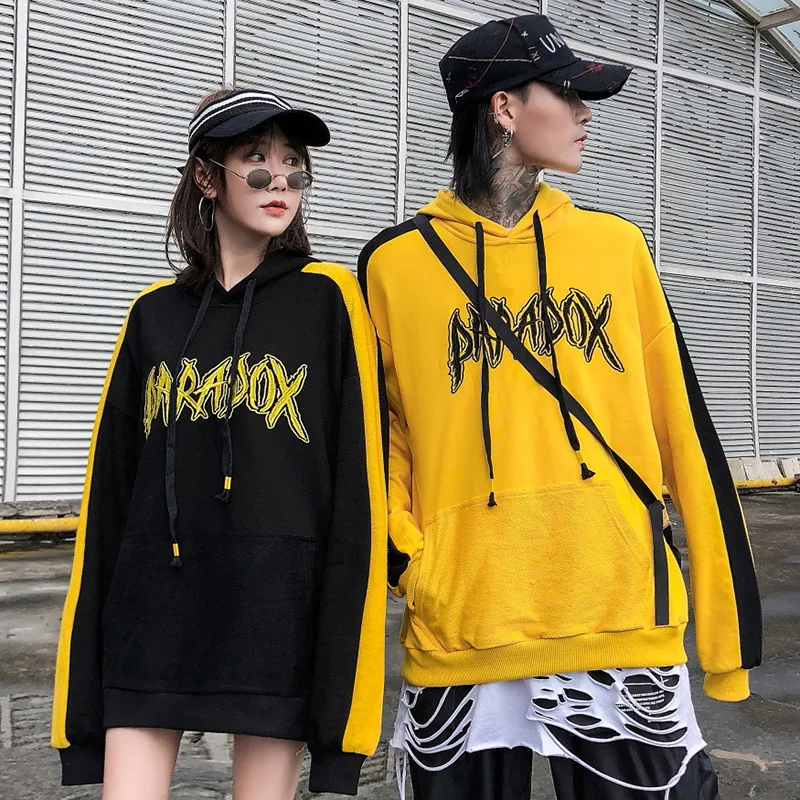 Мужская Уличная Толстовка в стиле хип-хоп с цветным блоком в стиле пэчворк Harajuku Толстовка с капюшоном с вышивкой хлопковый пуловер с капюшоном Желтый