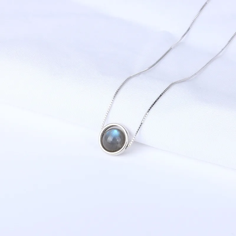Necklaces Pendants For Women Solid S925 Silver 7mm-8mm Round Strawberry Quartz Moonstone Fine Jewelry Clavicular Chain Colar