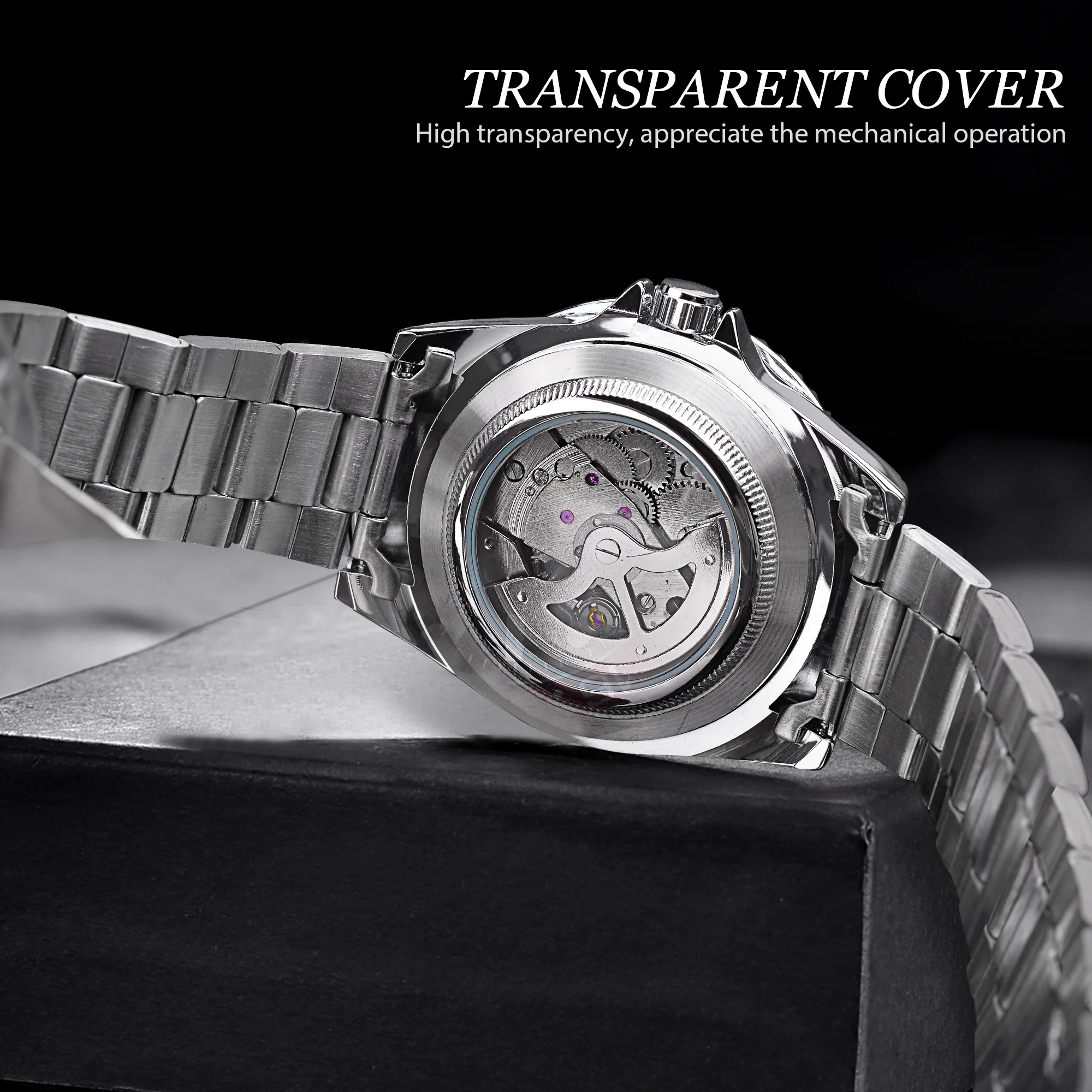 Winner New Luxury Men Mechanical Wristwatch Stainless Steel Automatic Watch Black Dial Military Watches Relogio Masculino