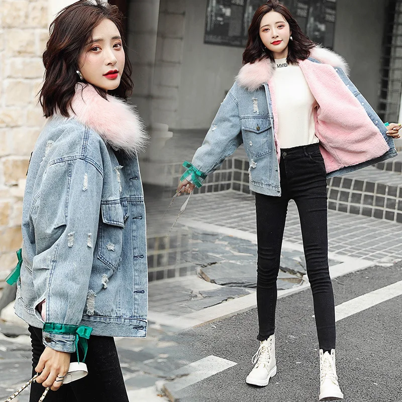 

2019 Winter New Style Cowboy Embroidered Hollow out Bow plus Velvet Jacket